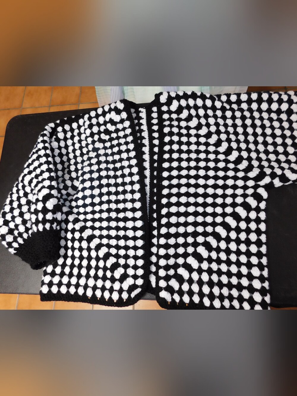 Handmade Black and White Crochet Cardigan
